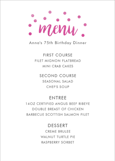 Confetti Dots Foil Menu Cards